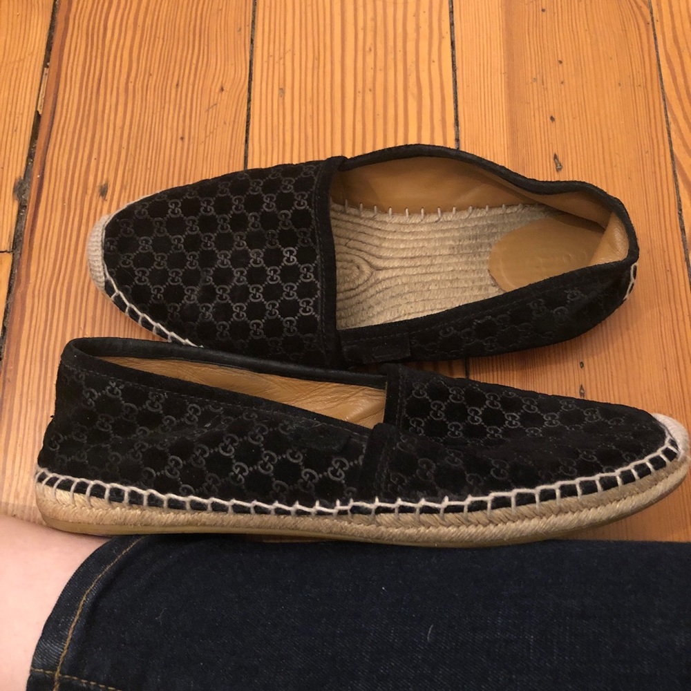 Gucci micro-guccissia black suede espadrille 38.5